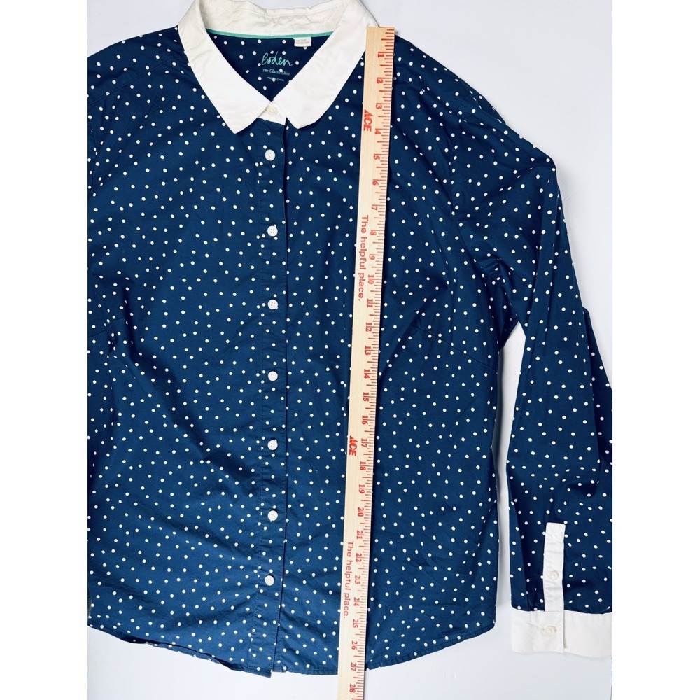 Boden Classic Shirt Women US 16 18R Blue White Polka Dot Cotton Button Up Preppy - Picture 7 of 11